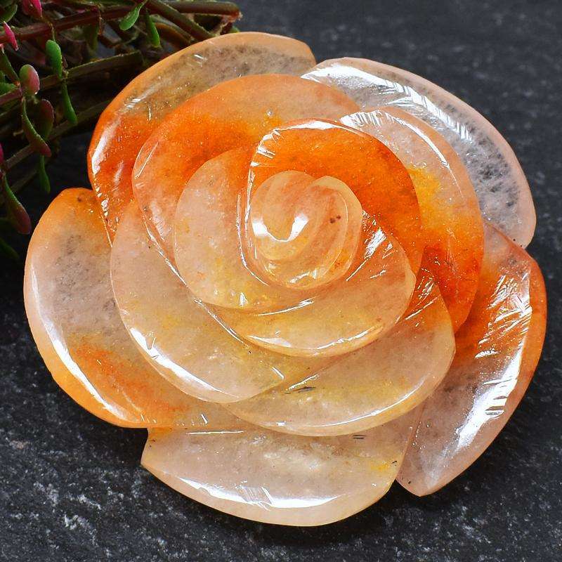 gemsmore:Orange Aventurine Hand Carved Rose - Exclusive