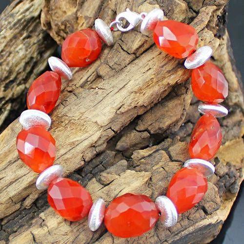 gemsmore:Orange Carnelian Faceted Beads Bracelet