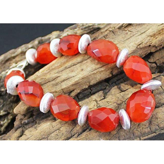 gemsmore:Orange Carnelian Faceted Beads Bracelet