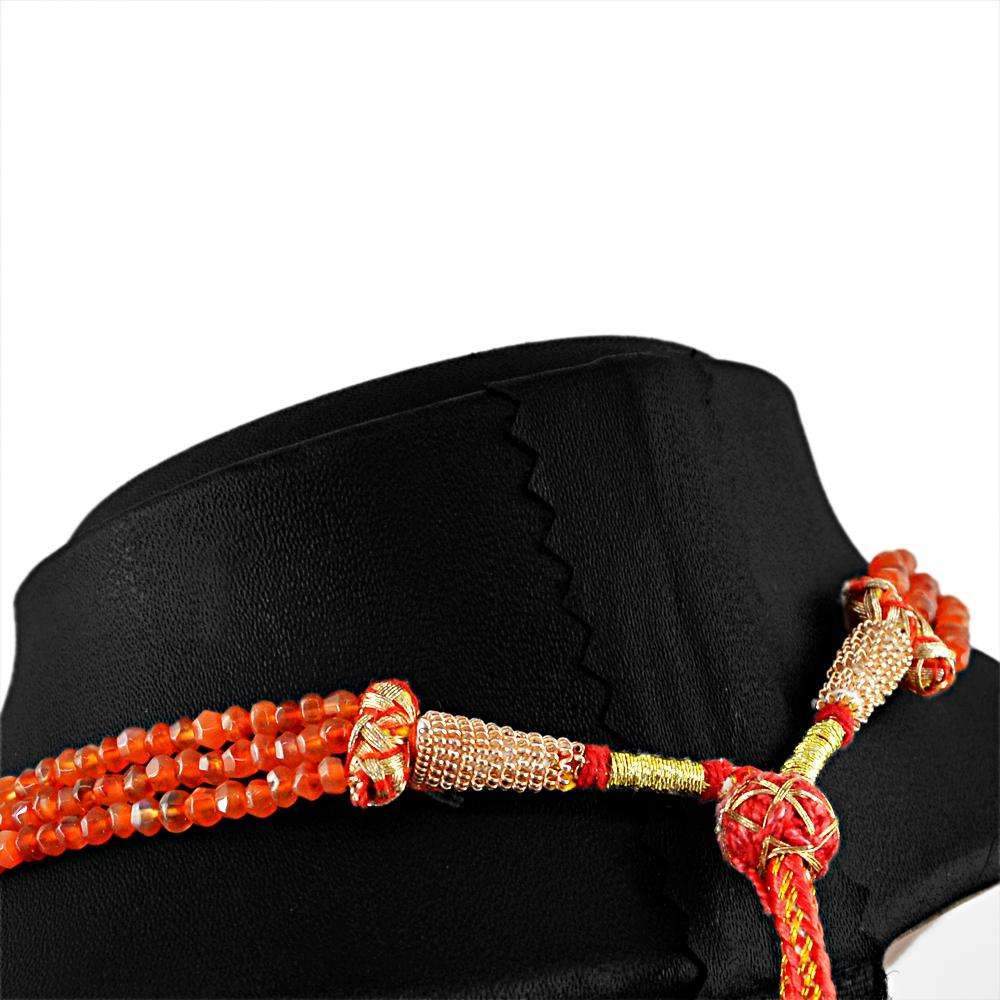gemsmore:Orange Carnelian Necklace Natural Round Cut Beads - 3 Line