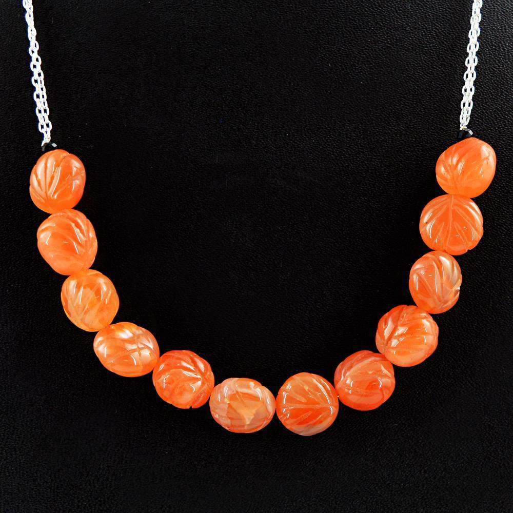 gemsmore:Orange Carnelian Necklace Natural Single Strand Carved Beads