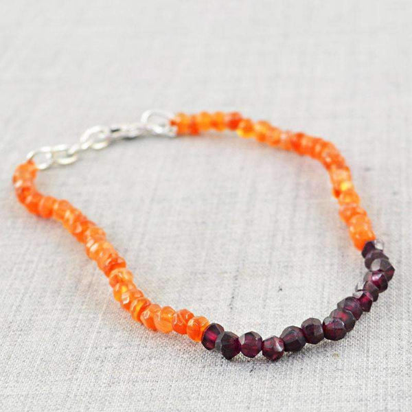 gemsmore:Orange Carnelian & Red Garnet Bracelet Natural Round Shape Faceted Beads