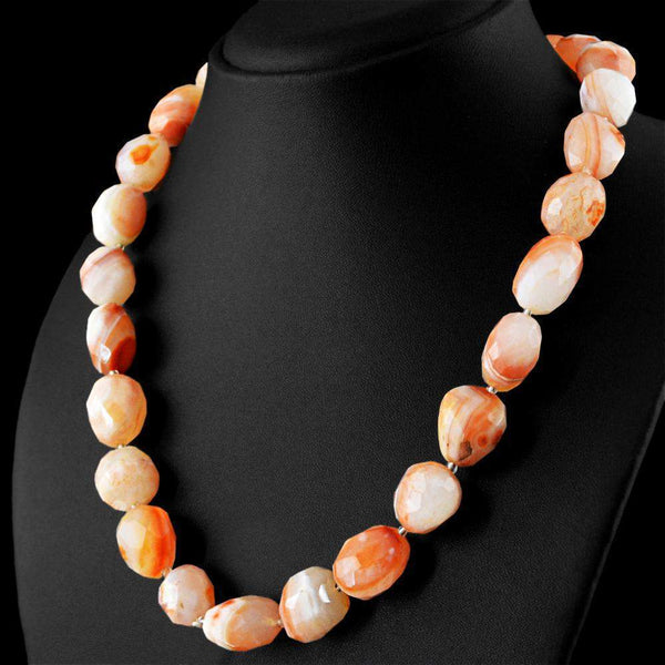 gemsmore:Orange Onyx Necklace Natural Untreated 20 Inches Long Faceted Beads