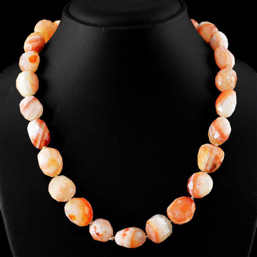 gemsmore:Orange Onyx Necklace Natural Untreated 20 Inches Long Faceted Beads