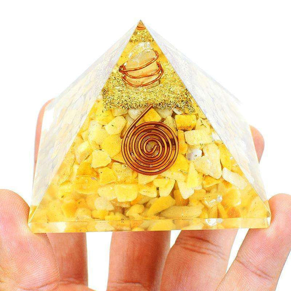 gemsmore:Orgone Yellow Aventurine Carved Healing Pyramid