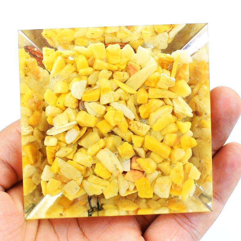 gemsmore:Orgone Yellow Aventurine Carved Healing Pyramid