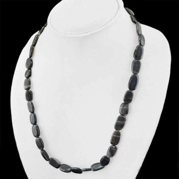 gemsmore:Oval Shape Black Jasper Necklace Natural Untreated Beads