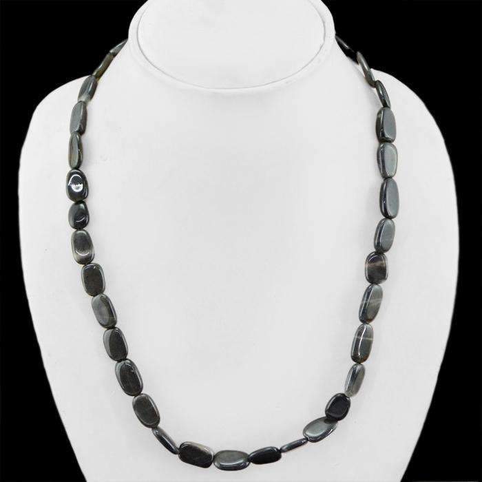 gemsmore:Oval Shape Black Jasper Necklace Natural Untreated Beads