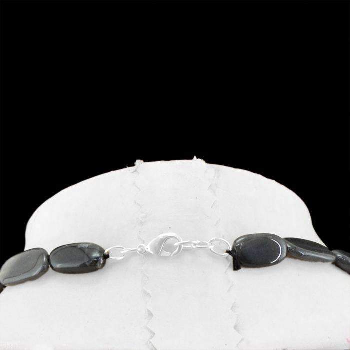 gemsmore:Oval Shape Black Jasper Necklace Natural Untreated Beads