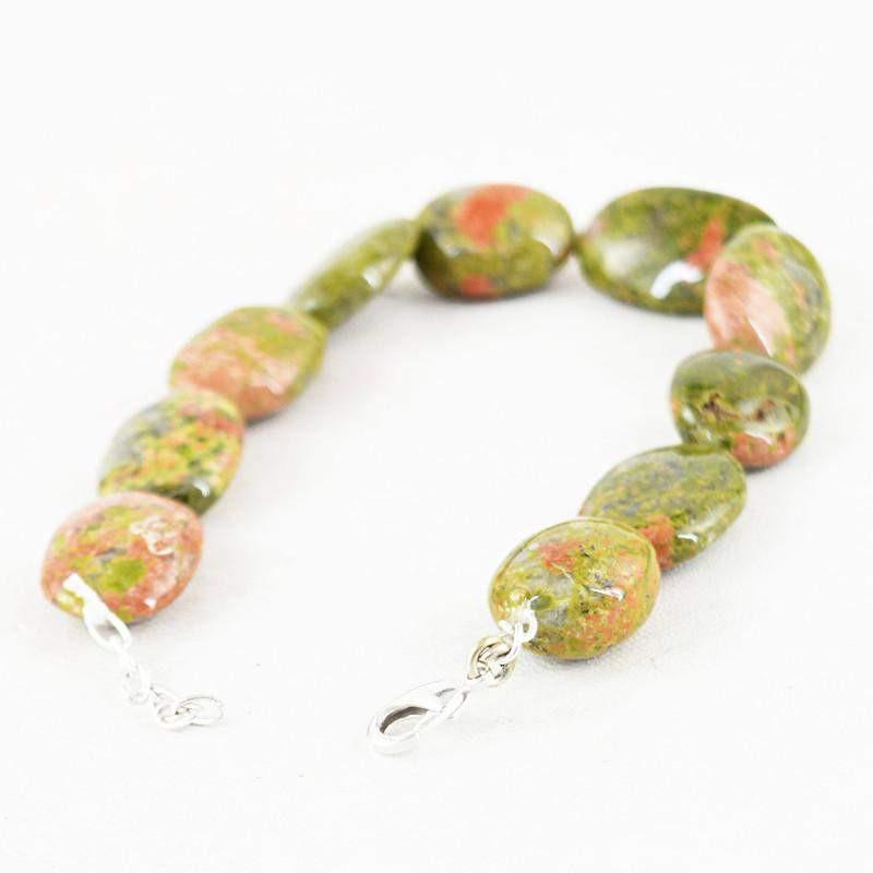 gemsmore:Oval Shape Blood Green Unakite Bracelet Natural Untreated Beads