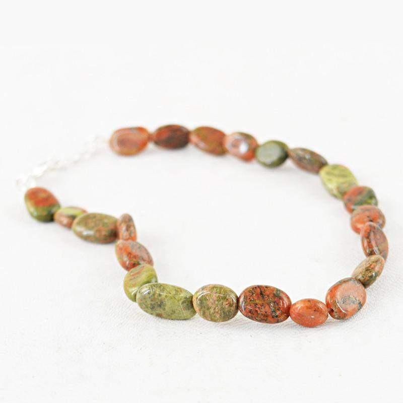 gemsmore:Oval Shape Blood Green Unakite Bracelet Natural Untreated Beads