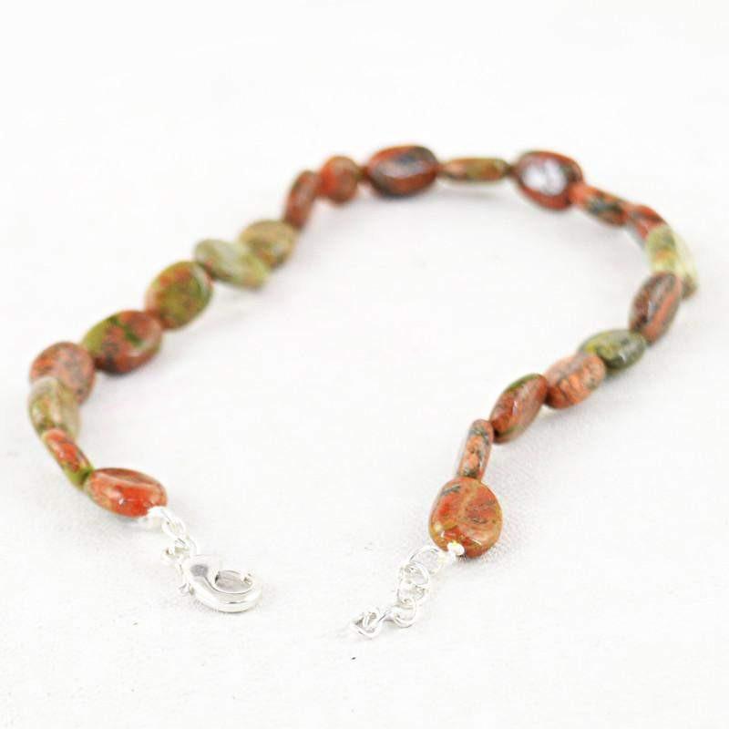 gemsmore:Oval Shape Blood Green Unakite Bracelet Natural Untreated Beads