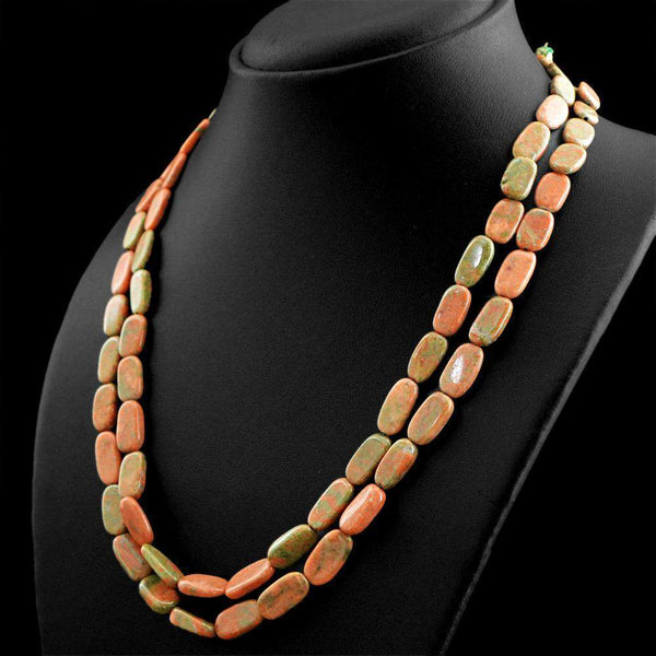gemsmore:Oval Shape Blood Green Unakite Necklace Natural 2 Line Untreated Beads
