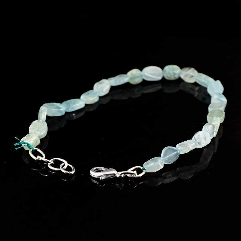 gemsmore:Oval Shape Blue Aquamarine Bracelet Natural Untreated Beads