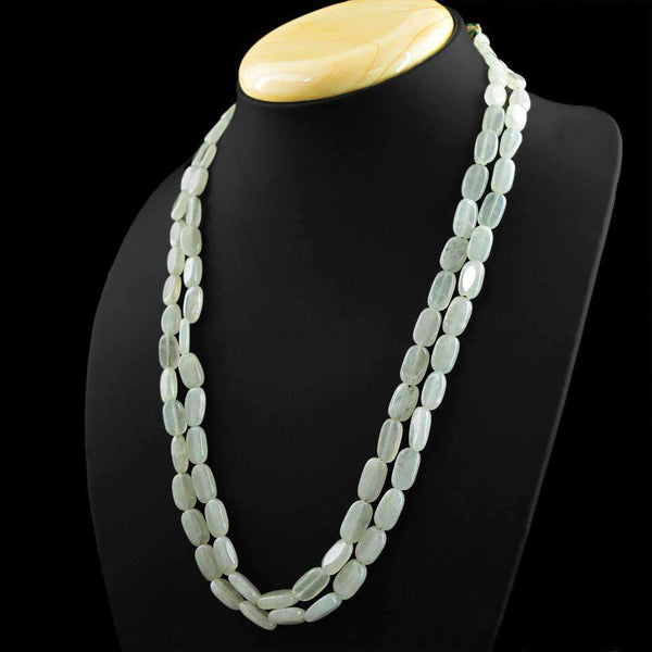 gemsmore:Oval Shape Blue Aquamarine Necklace Natural 2 Strand Untreated Beads