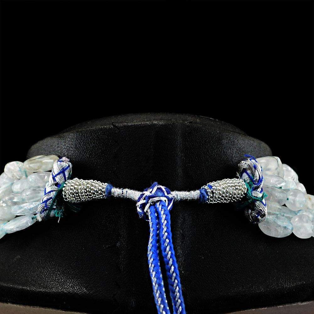 gemsmore:Oval Shape Blue Aquamarine Necklace Natural 5 Line Untreated Beads