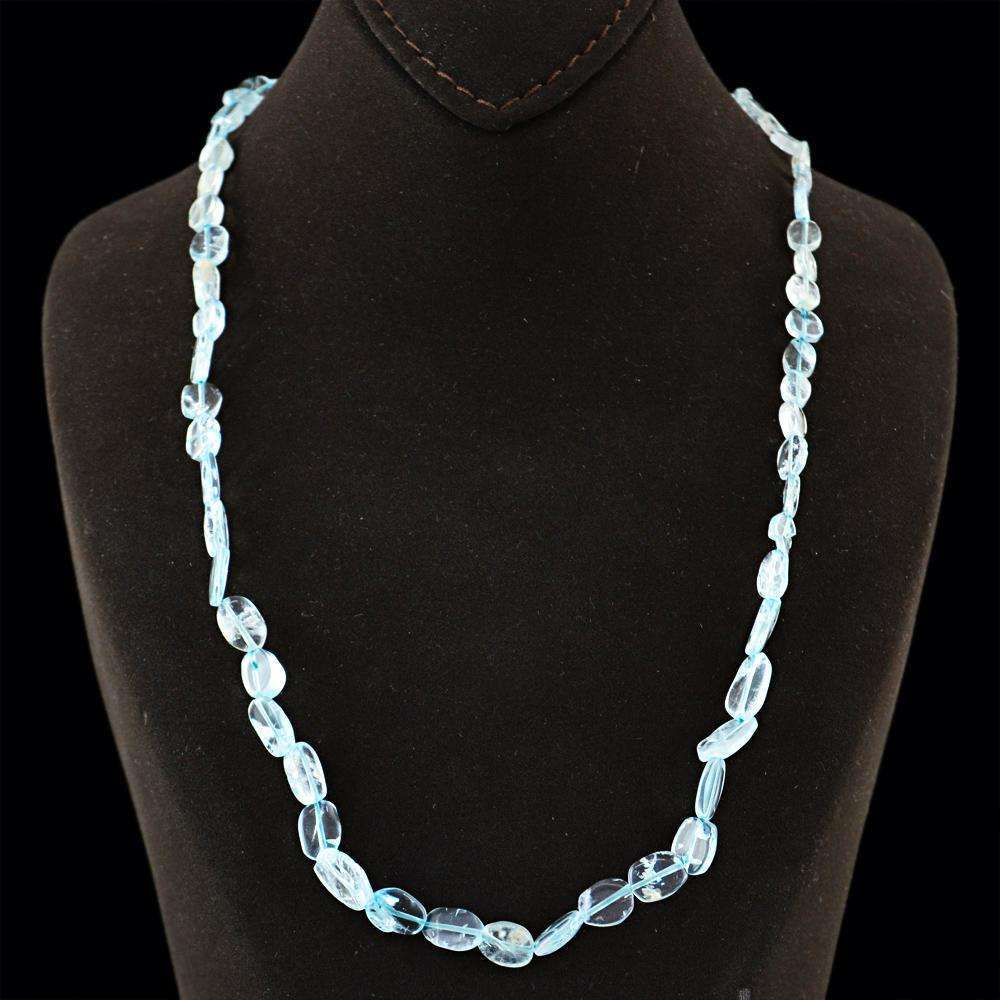 gemsmore:Oval Shape Blue Aquamarine Necklace Natural Untreated Beads