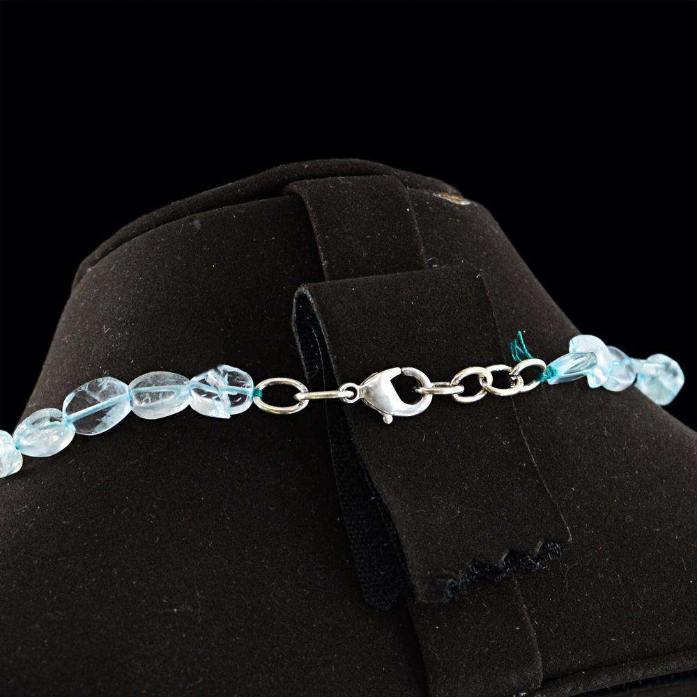 gemsmore:Oval Shape Blue Aquamarine Necklace Natural Untreated Beads