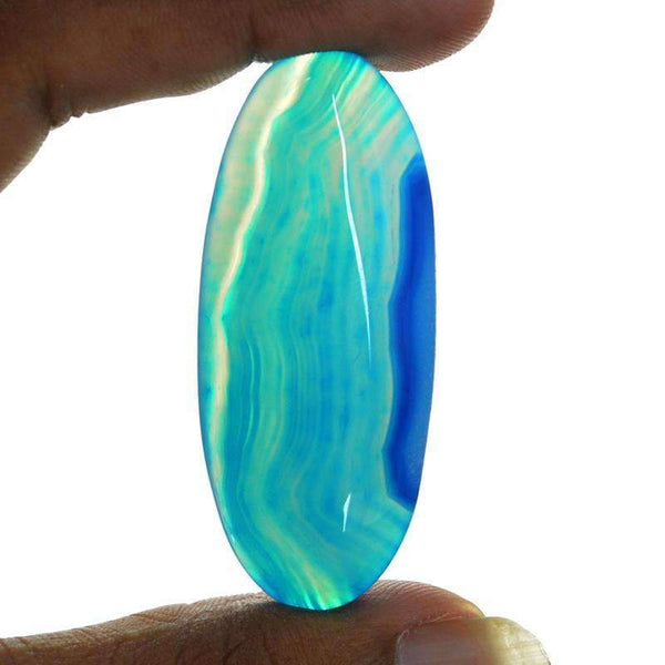 gemsmore:Oval Shape Blue Striped Onyx Gemstone - Natural Untreated