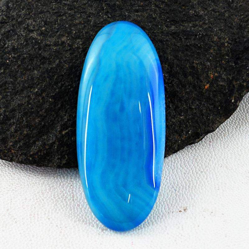 gemsmore:Oval Shape Blue Striped Onyx Gemstone - Natural Untreated