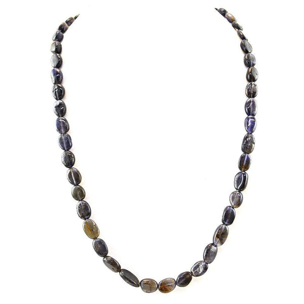 gemsmore:Oval Shape Blue Tanzanite Necklace Natural Single Strand Untreated Beads