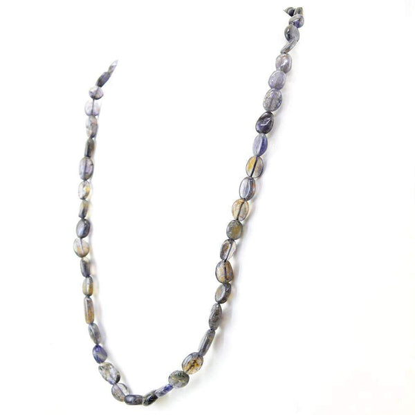 gemsmore:Oval Shape Blue Tanzanite Necklace Single Strand Untreated Beads
