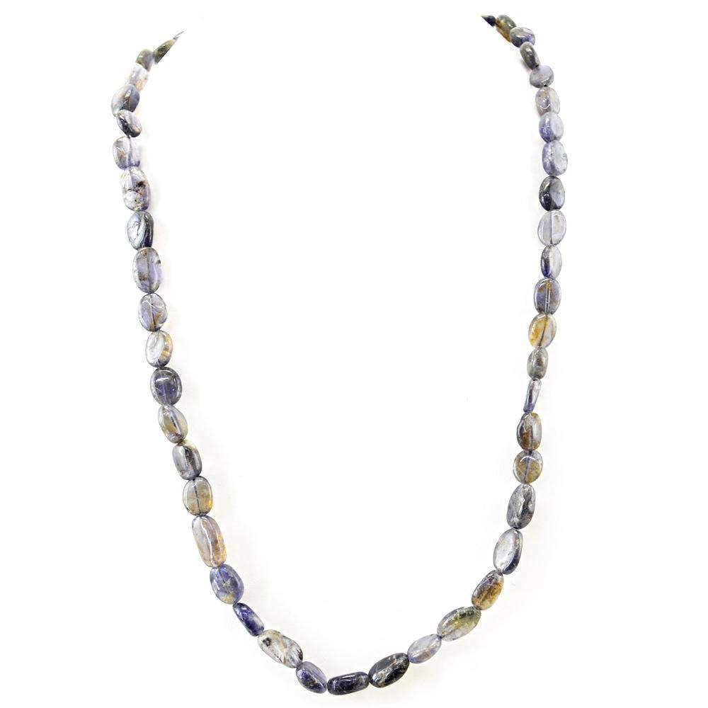 gemsmore:Oval Shape Blue Tanzanite Necklace Single Strand Untreated Beads