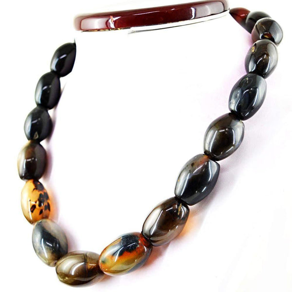 gemsmore:Oval Shape Brown Onyx Necklace Natural Untreated Huge Beads