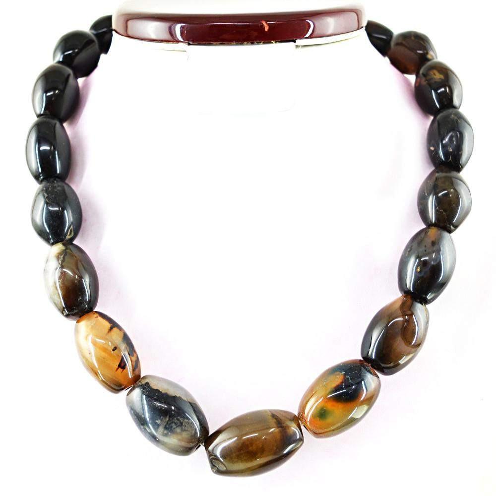 gemsmore:Oval Shape Brown Onyx Necklace Natural Untreated Huge Beads