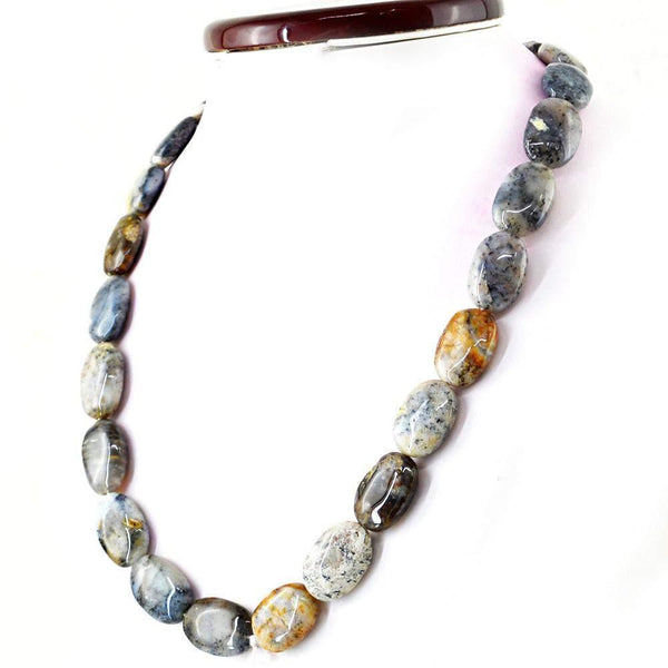 gemsmore:Oval Shape Dendrite Opal Necklace Natural Untreated Beads