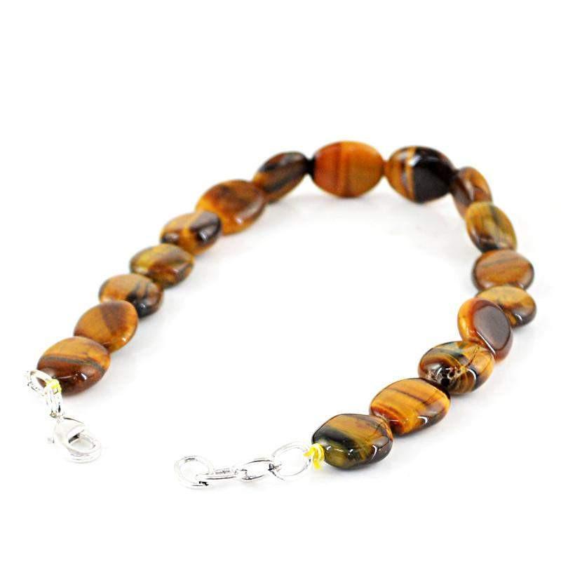 gemsmore:Oval Shape Golden Tiger Eye Bracelet Natural Untreated Beads
