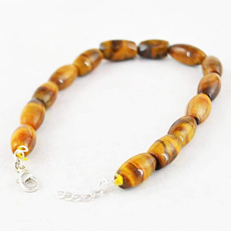 gemsmore:Oval Shape Golden Tiger Eye Bracelet Natural Untreated Beads