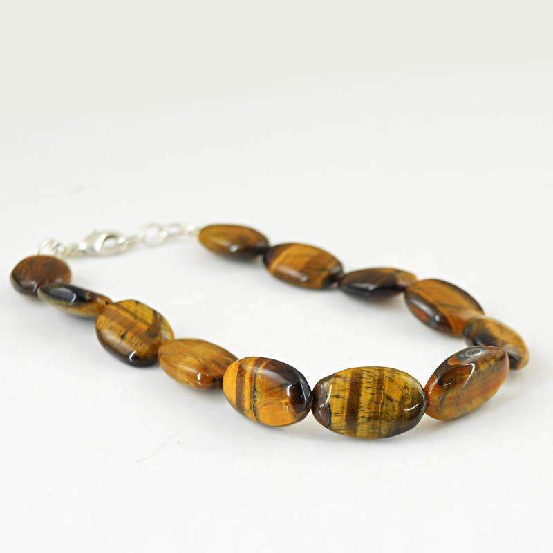 gemsmore:Oval Shape Golden Tiger Eye Bracelet Natural Untreated Beads