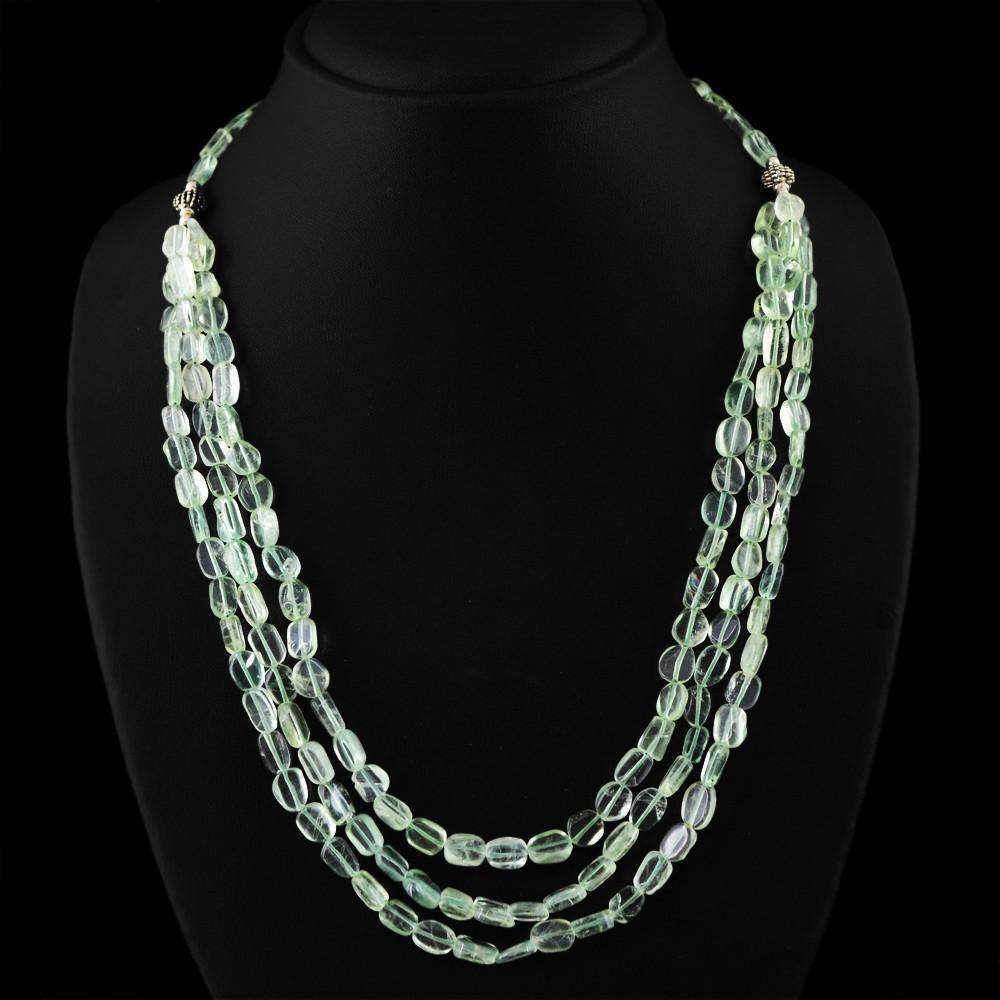 gemsmore:Oval Shape Green Flourite Necklace Natural 3 Line Untreated Beads