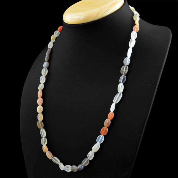 gemsmore:Oval Shape Multicolor Moonstone Necklace Natural 20 Inches Long Untreated Beads