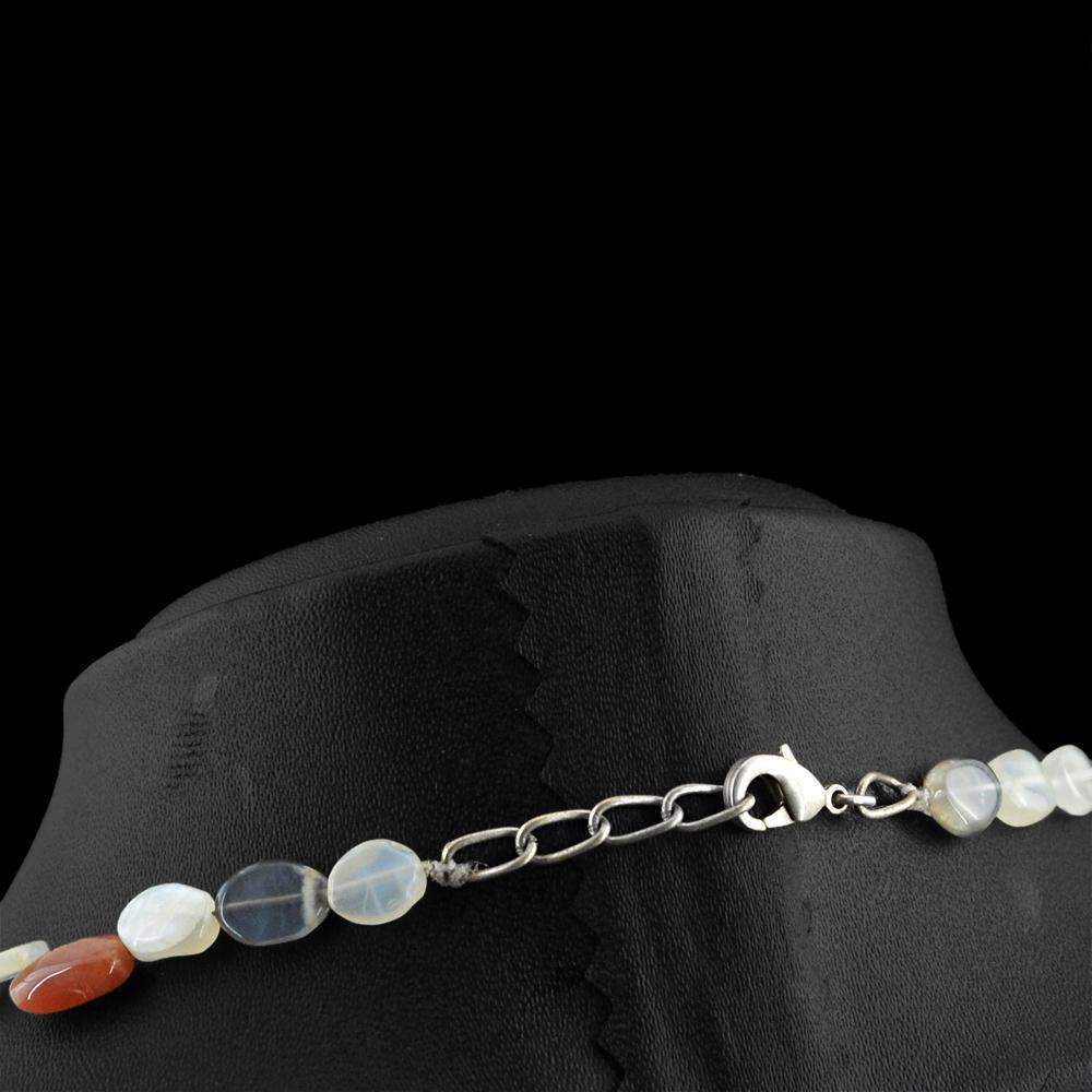 gemsmore:Oval Shape Multicolor Moonstone Necklace Natural Untreated Beads