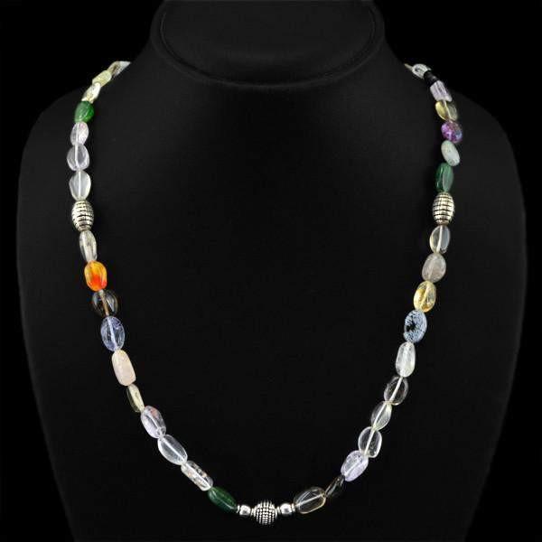 gemsmore:Oval Shape Multicolor Multi Gemstone Necklace Natural Untreated Beads