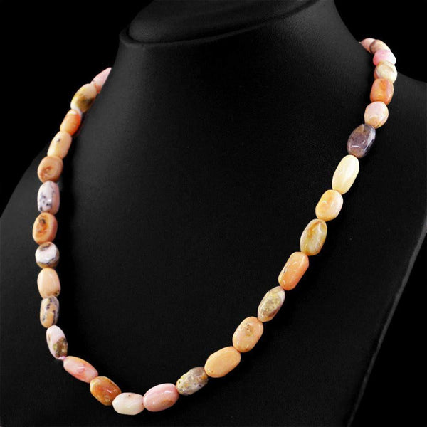 gemsmore:Oval Shape Pink Australian Opal Necklace Natural Untreated Beads