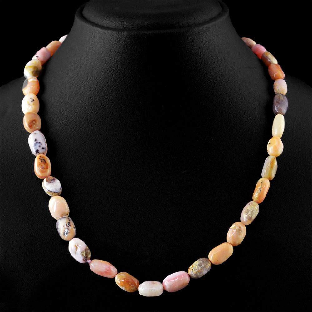 gemsmore:Oval Shape Pink Australian Opal Necklace Natural Untreated Beads