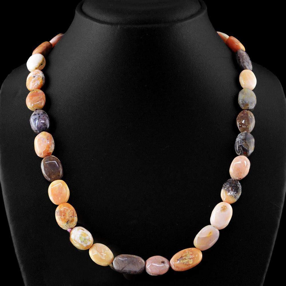 gemsmore:Oval Shape Pink Australian Opal Necklace Natural Untreated Beads