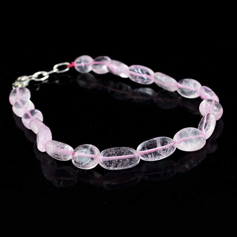 gemsmore:Oval Shape Pink Rose Quartz Bracelet Genuine Beads