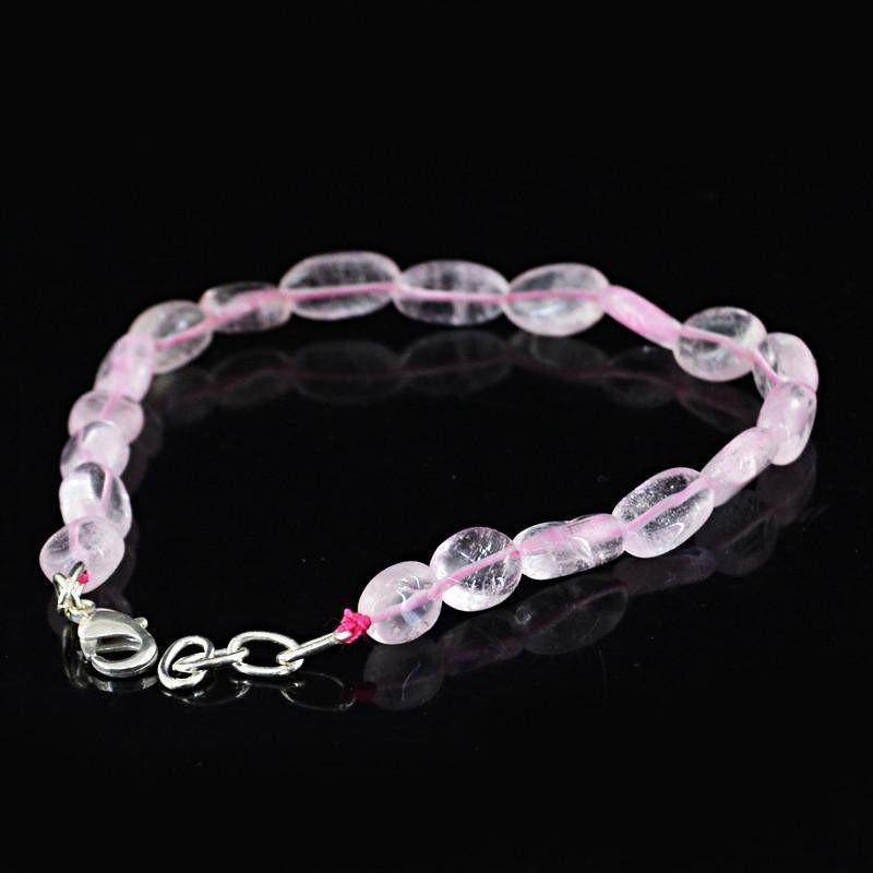 gemsmore:Oval Shape Pink Rose Quartz Bracelet Genuine Beads