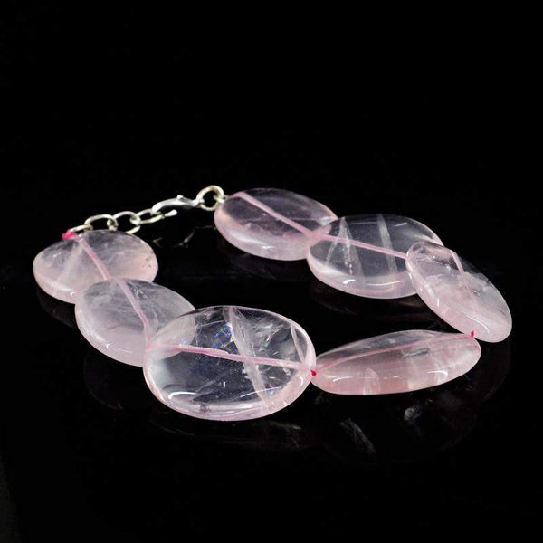 gemsmore:Oval Shape Pink Rose Quartz Bracelet Natural Untreated Beads