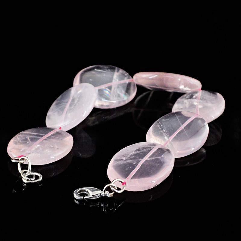 gemsmore:Oval Shape Pink Rose Quartz Bracelet Natural Untreated Beads