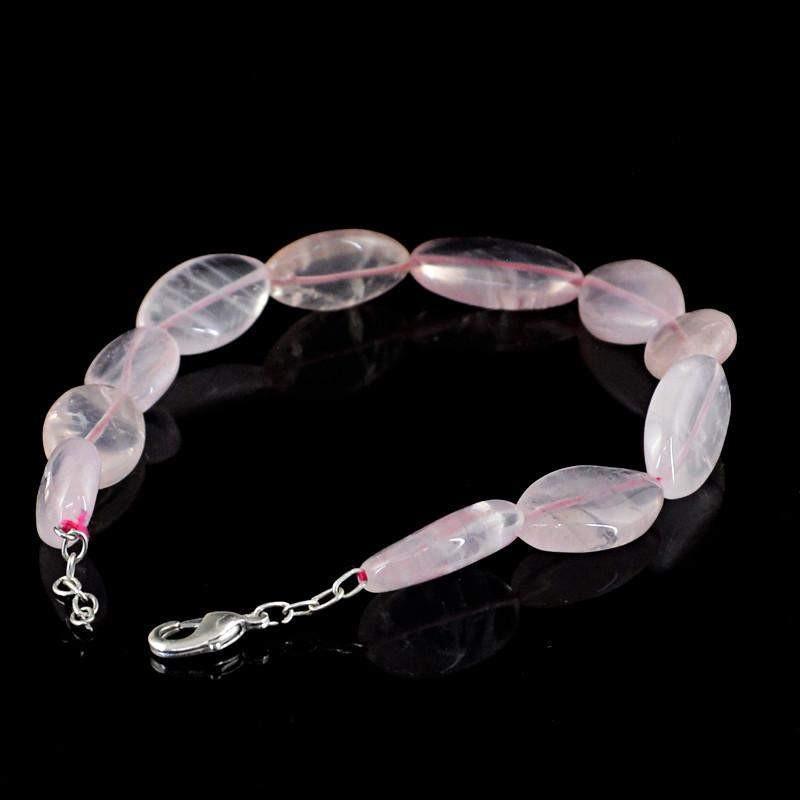 gemsmore:Oval Shape Pink Rose Quartz Bracelet Natural Untreated Beads
