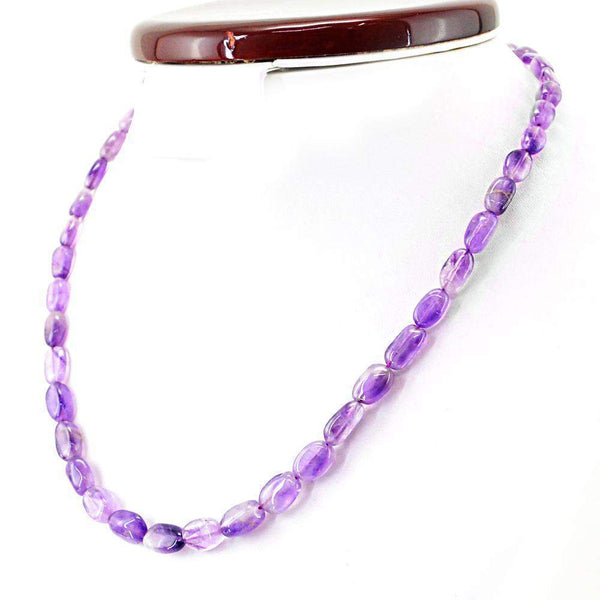 gemsmore:Oval Shape Purple Amethyst Necklace Natural Untreated Beads