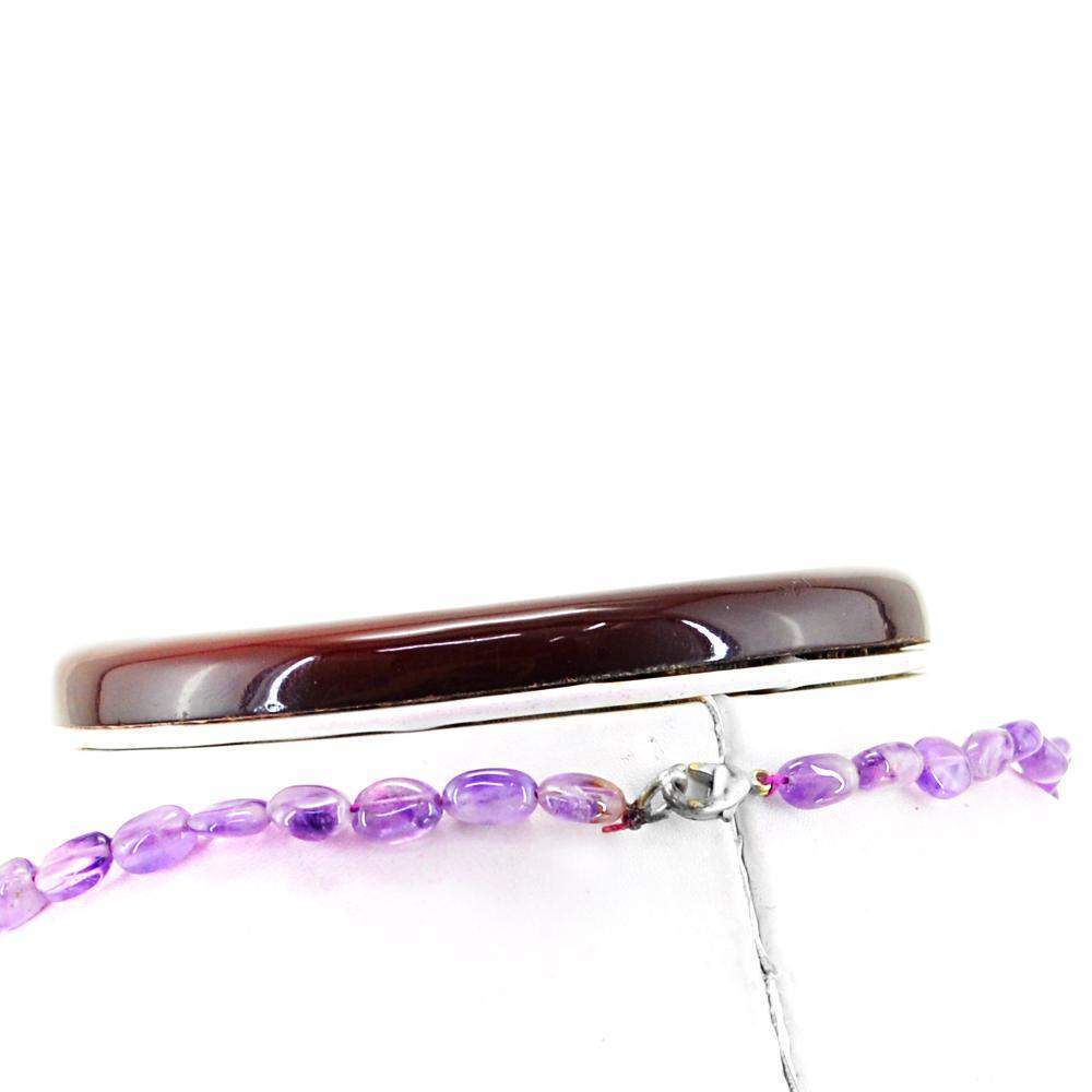 gemsmore:Oval Shape Purple Amethyst Necklace Natural Untreated Beads