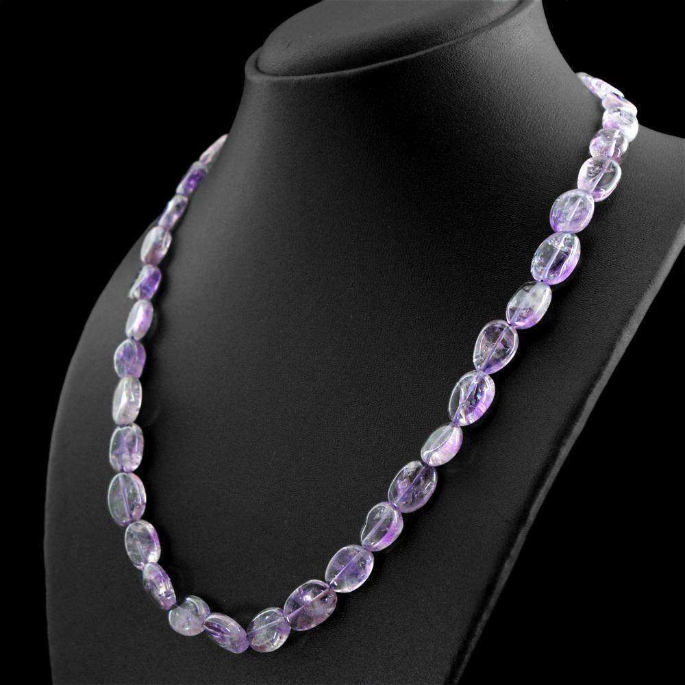 gemsmore:Oval Shape Purple Amethyst Necklace Natural Untreated Beads