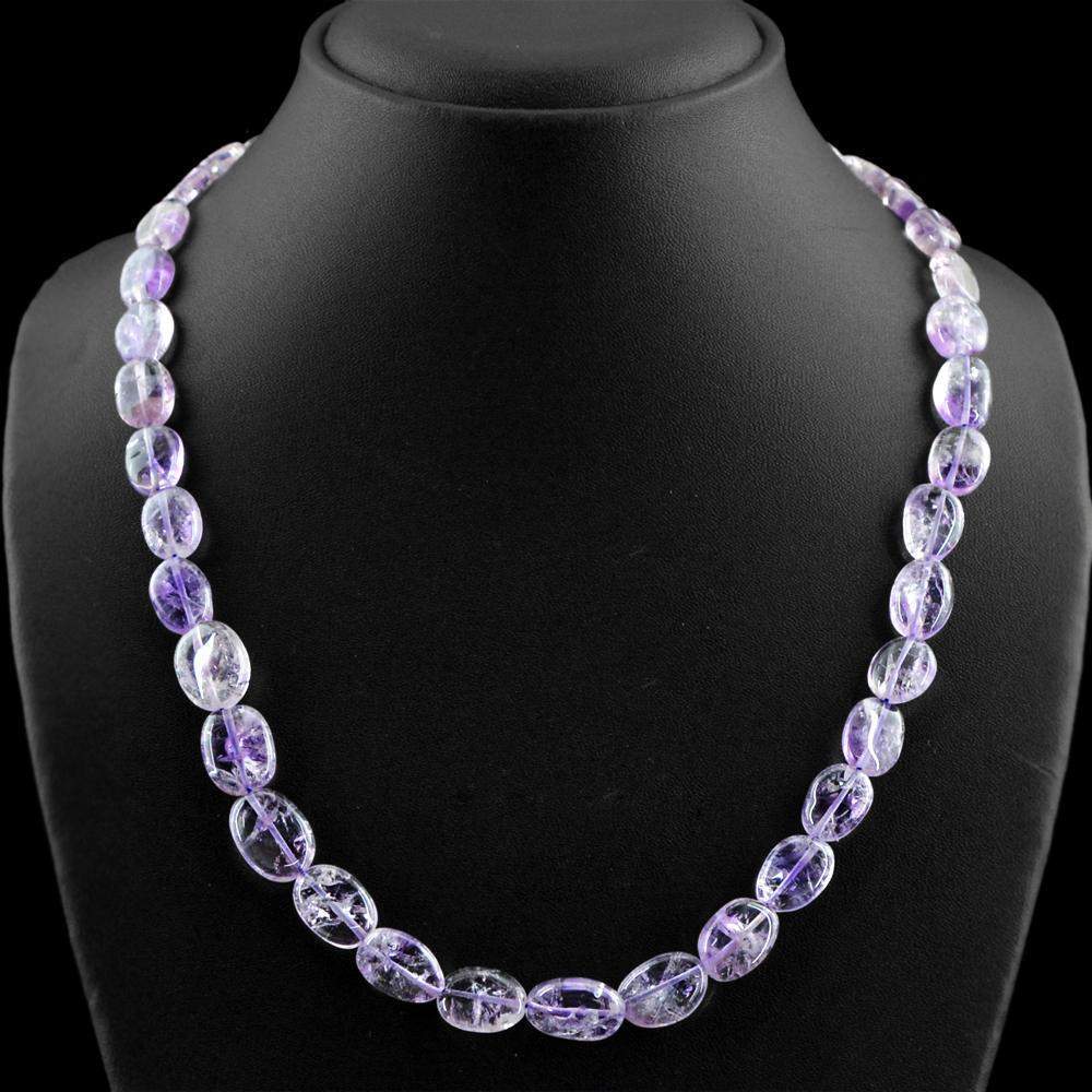 gemsmore:Oval Shape Purple Amethyst Necklace Natural Untreated Beads