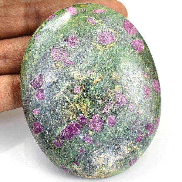 gemsmore:Oval Shape Ruby Zoisite Carved Cabochon